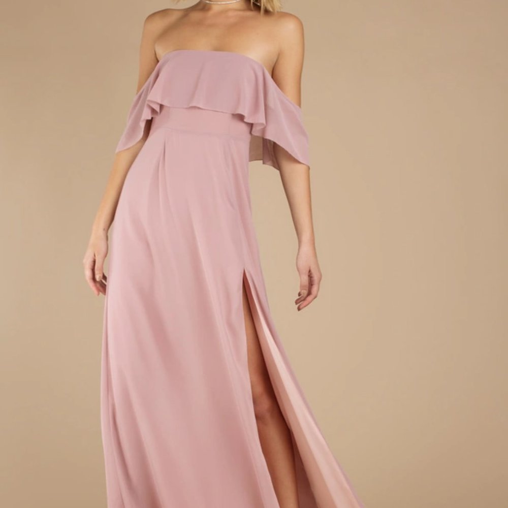 Tobi INTO YOU MAUVE RUFFLE TOP MAXI DRESS Size S Blush Color